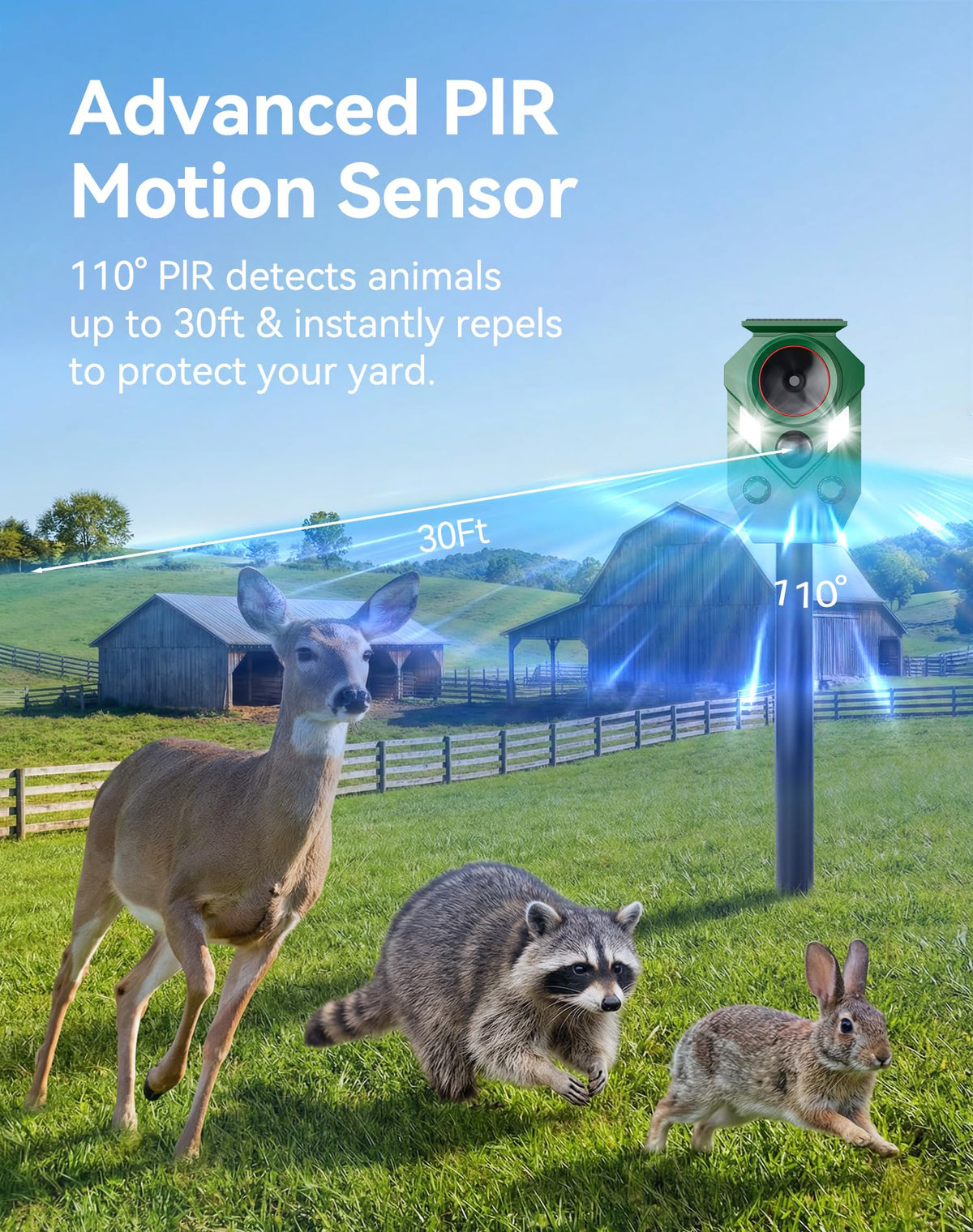 4 Pack Solar Deer Repellent Devices with Motion Sensor & LED Lights, Waterproof Cat Repellent Outdoor, Ultrasonic Animal Repeller Repels Dog, Raccoon, Skunk, Coyote for Garden, Yard & Lawn