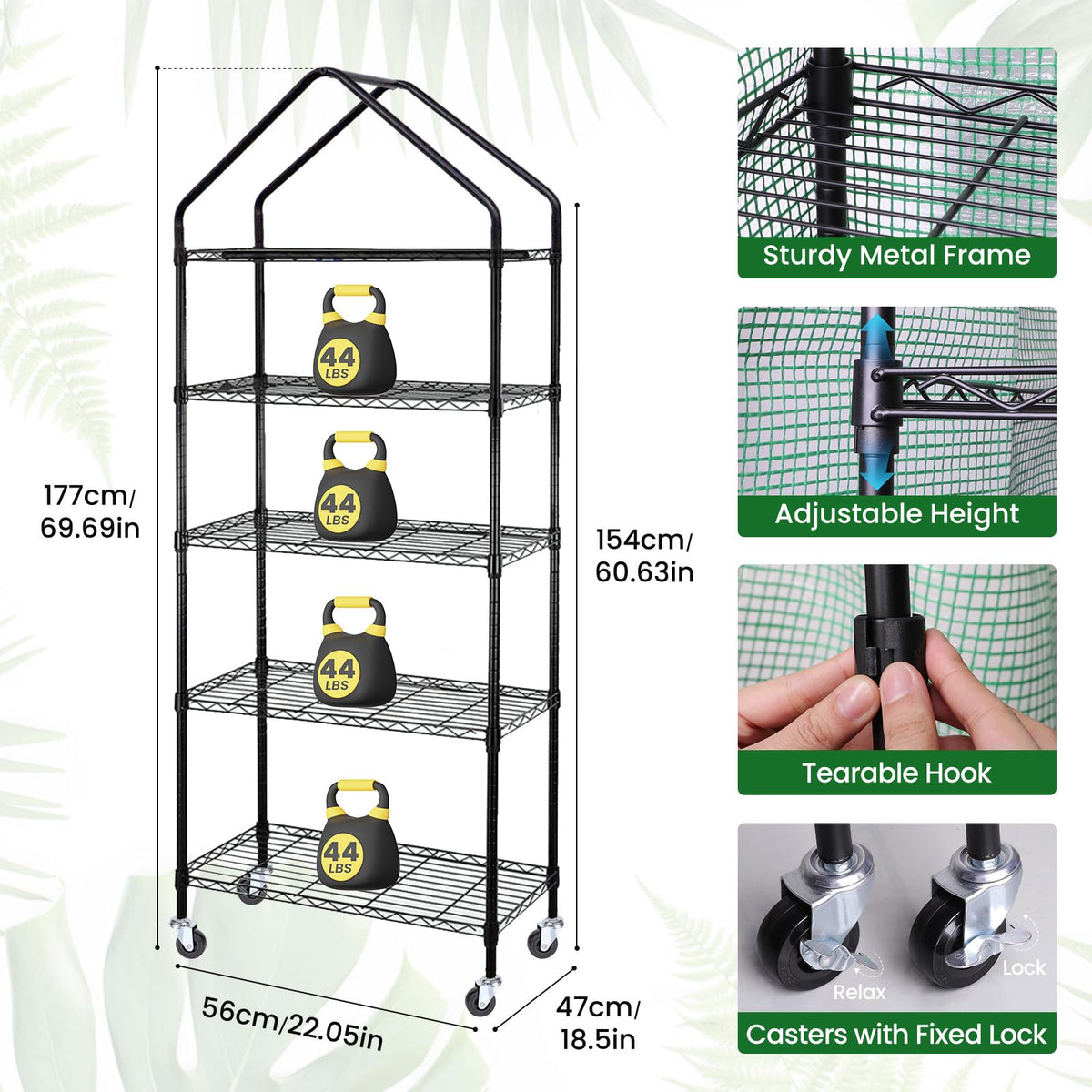 DazSpirit 4-Tier Indoor Mini Greenhouse with Grow Lights, 32W Full Spectrum Plant Light with Timer, Adjustable Metal Shelves, 69.6"x22"x18.5" Portable Plant Stand for Seed Starting & Indoor Plants