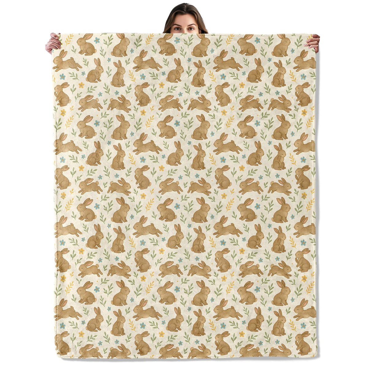Cute Brown Bunny Pattern Throw Blanket for Boys Girls Kids Adults, Cozy Rabbit Theme Flannel Blankets Gifts for Camping, Bedroom, Couch, Room Home Decor, 50"x60"