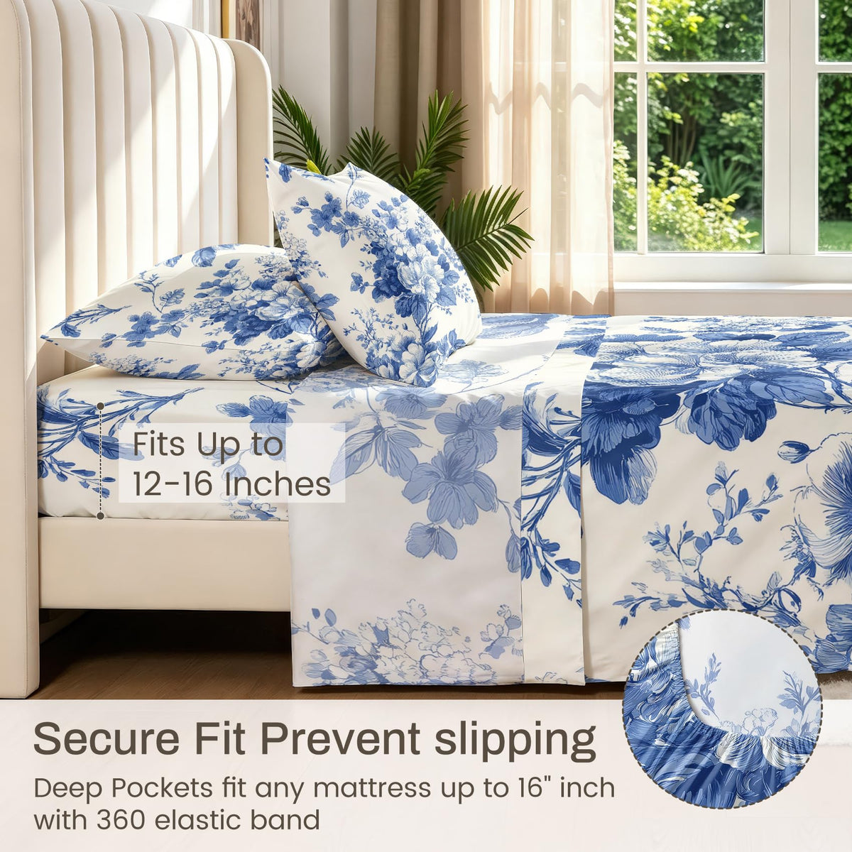 Blue White Floral California King Sheet Set 4 Pcs Chinoiserie Bed Sheets