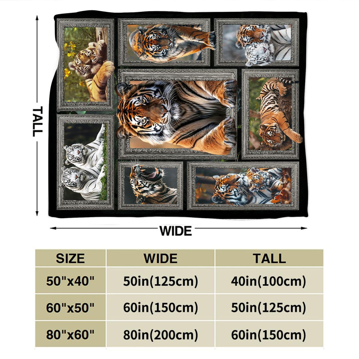 Baegopa Tiger Blanket Wild Animal Throw Blanket 50"X40"