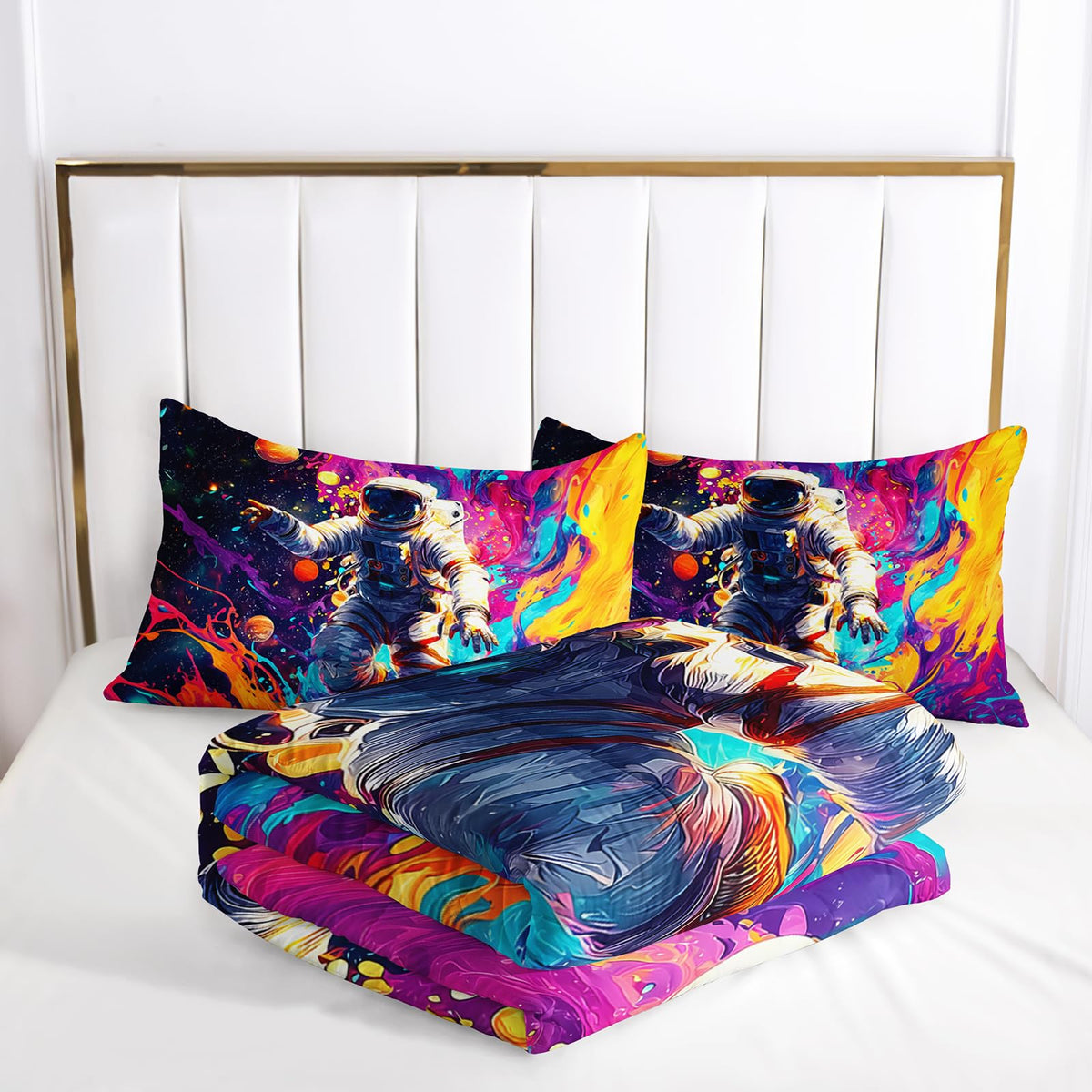 lneffble Astronaut Galaxy Comforter Full Size,Astronaut Galaxy Kids Comforter Set,3Pcs Bedding Set Printed Comforter with 2 Pillowcases,Down Alternative,Soft and Lightweight,for All Seasons