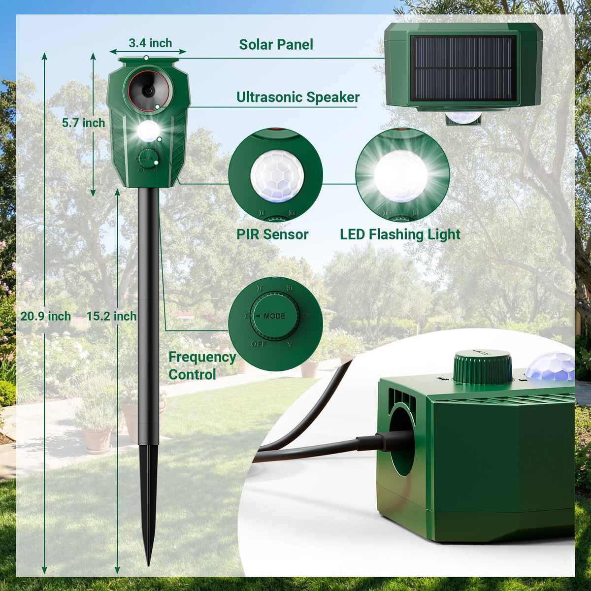 Peepst Solar Ultrasonic Animal Repellent with Motion Sensor & LED Lights – Waterproof Outdoor Deer Repellent Device for Yard, Garden & Lawn – Effective Against Cats, Coyotes, Raccoons & Dogs