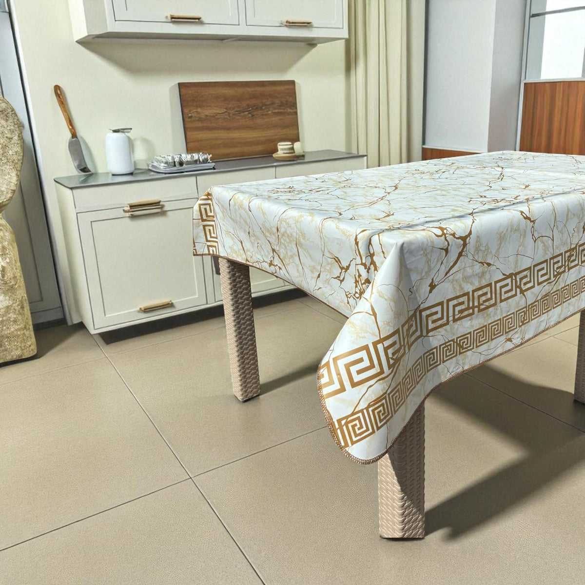 Decoser Heavy Duty Flannel Backed Vinyl Tablecloth with Flannel Backing Easy to Wipe-Clean Oilcloth Waterproof Plastic Square 55x55 inch White Table Cover