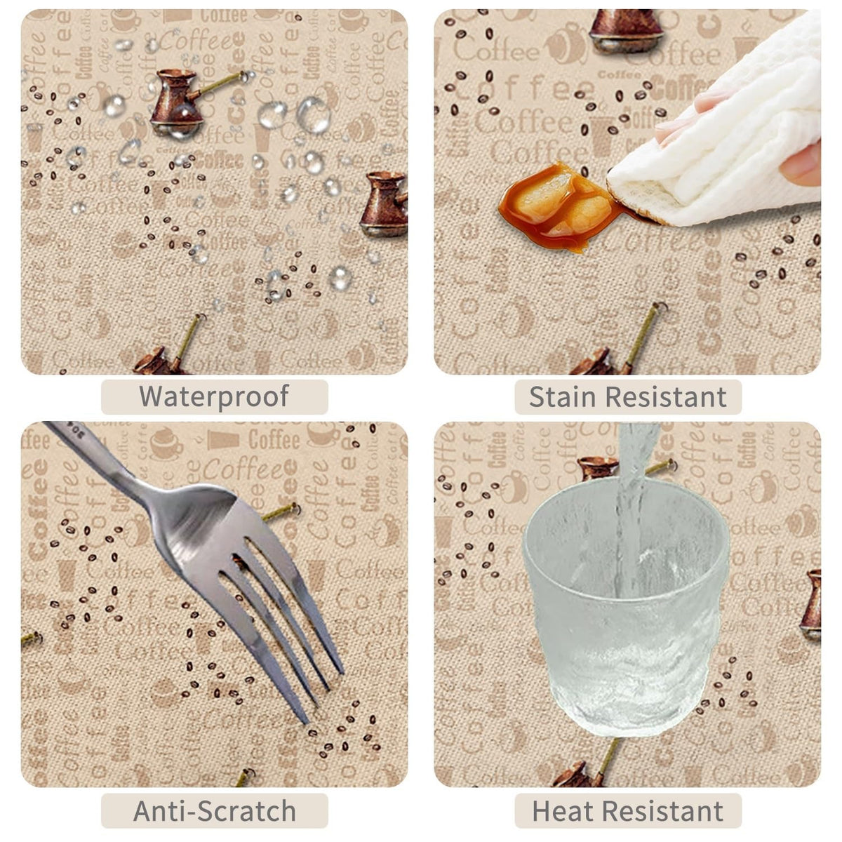 TTQYFNM 48x48inches Coffee Themed Square Tablecloth Brown Coffee Pot Beans Print Decorative Table Cover Wipeable and Spillproof Fabric Table Cloth for Cafe Kitchen Dining Room Picnic Home Decor