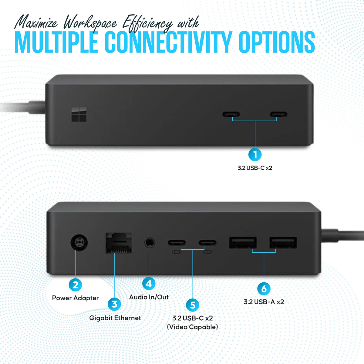 SVS-00001/1917 Microsoft Surface Dock 2 - Surface Pro Docking Station with USB-C to C Cable & 199W - Compatible with Surface Pro 4/5/6/7/8/9, Pro X, Pro 10 Surface Book 2/3, Surface Go 2/3/4