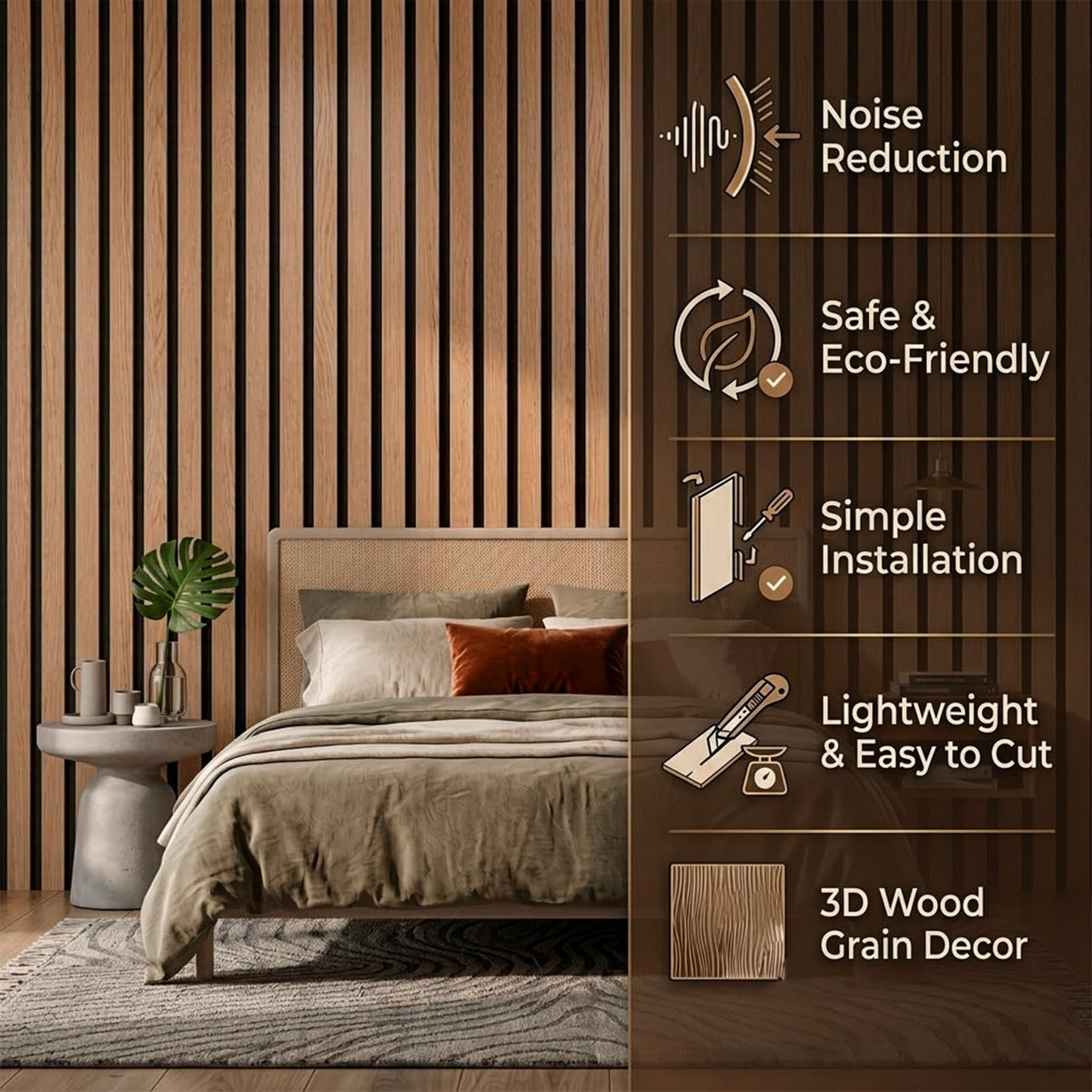 ZThrgran 6-Piece Wood Slat Acoustic Wall Panels, 94.5"x7.9" 3D Textured Accent Strips for Room Decor and Noise Reduction, Walnut