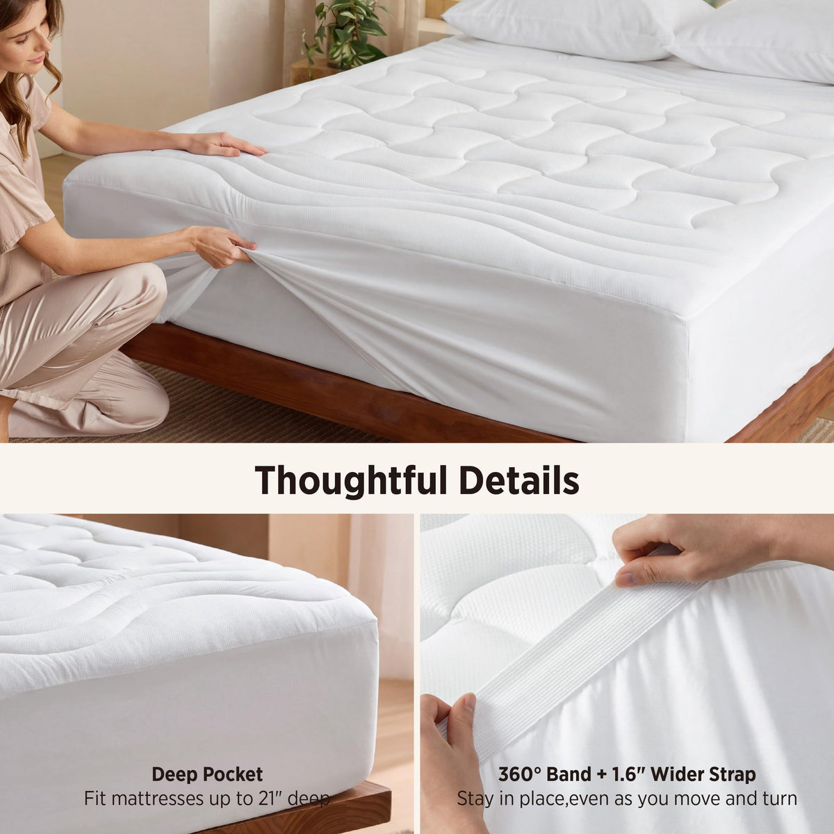 Bedsure King Size Mattress Protector Waterproof - Quilted Fitted Waterproof Mattress Pad Topper with 8-21 Inches Deep Pocket, Noiseless Bed Cover Padded, Machine Washable,White, 78x80 Inches