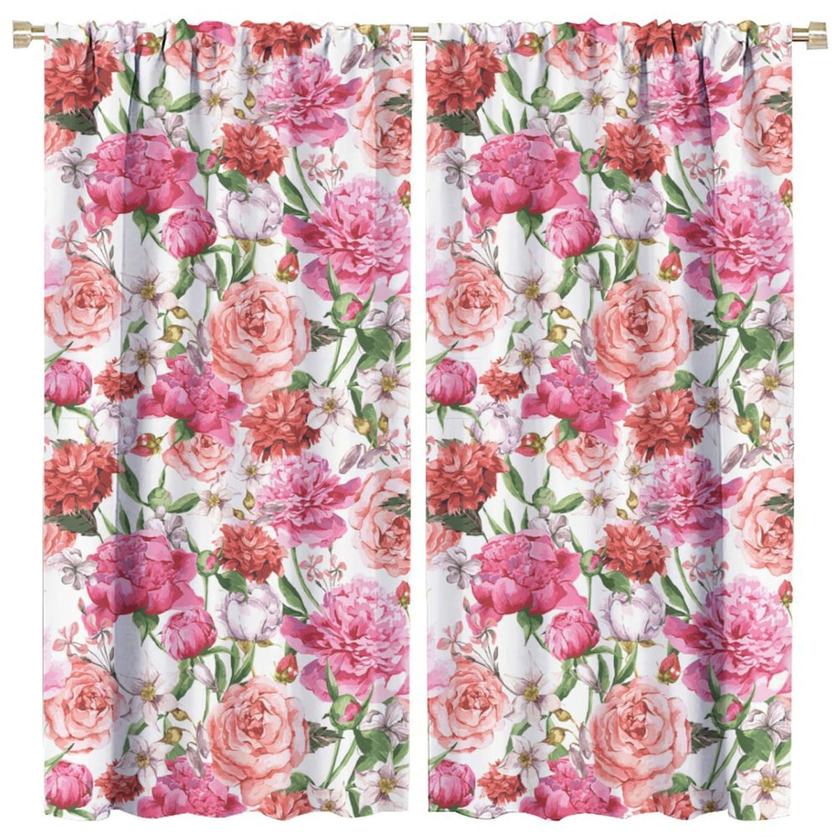 BenYaSong Watercolor Flower Blackout Window Curtain, Victorian Floral Pattern Painting Style Print with Peonie for Kitchen Bedroom Children Living Room Window Curtain Drapes 2 Panels 42x45 Inch