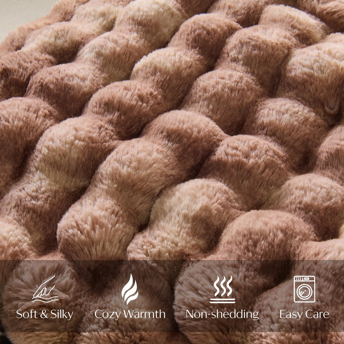 DOWNCOOL Faux Fur Throw Blanket for Couch, Soft Fluffy Fuzzy Plush Bubble Blanket for Sofa Bedroom Living Room, Cozy Warm Luxury Fleece Minky Blanket, 50x60 Inches Tie-dye Brown