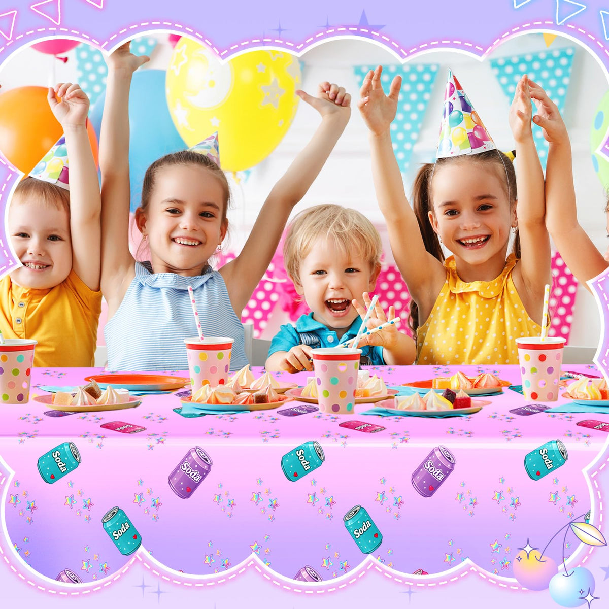 Gilprop 2 Pcs Kpop Themed Soda Bottle Birthday Party Decorations Plastic Cute Birthday Tablecloth 108 x 54 Inches Disposable Rectangle Tablecover for Boys Girls Kids Baby Shower Party Supplies