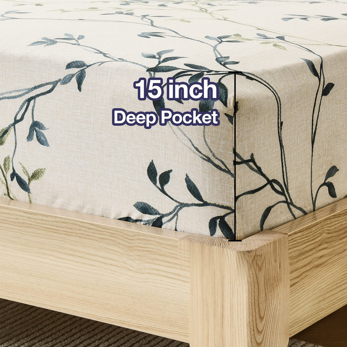 JSD 6 Piece Rustic Leaves Printed Sheet Set King Size, Soft Botanical Pattern Microfiber Sheets Extra Deep Pocket