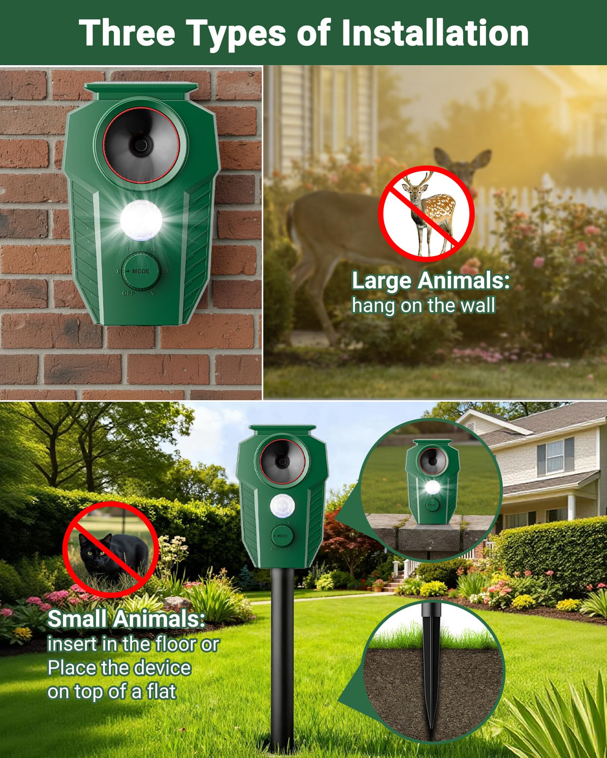 X-octenol Solar Ultrasonic Animal Repellent Outdoor - Deer Repellent Devices with Motion Sensor & Flashing Lights, Waterproof Deterrent for Yard Garden to Repel Cats, Squirrels, Raccoons