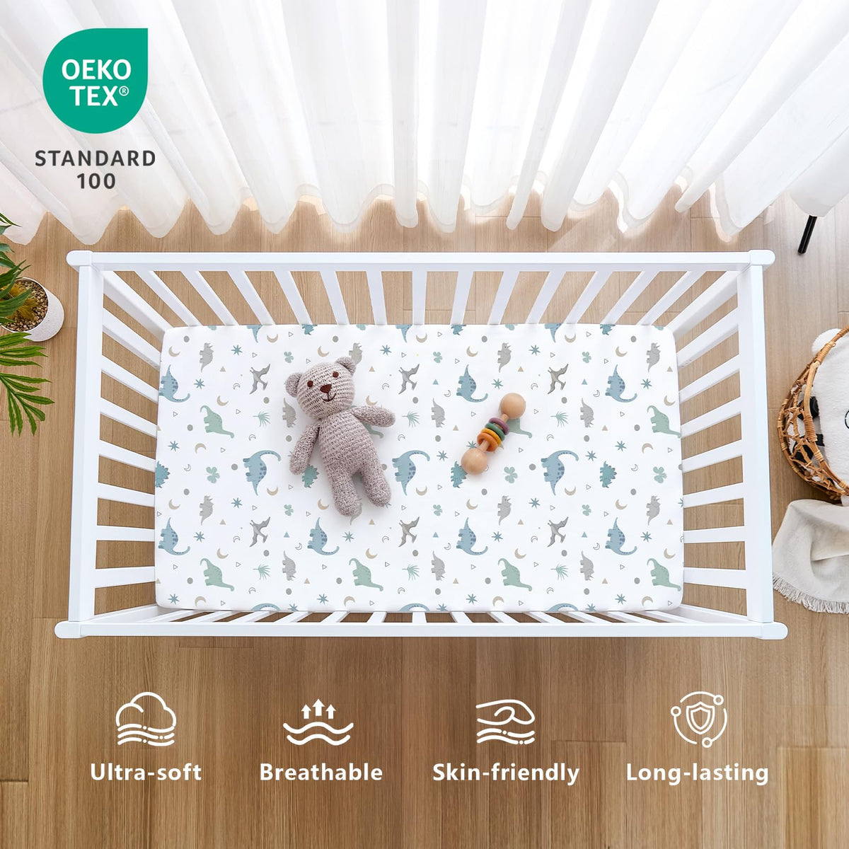 4 Pack Baby Crib Sheets for Boys Girls - Ultra Soft & Skin-Friendly Fitted Crib Sheet for Standard Crib and Toddler Mattress, 52"x28"(Teal)