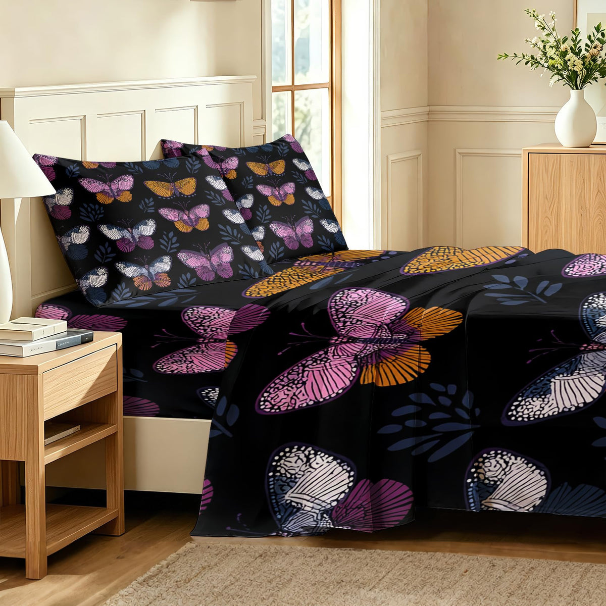 Butterfly King Sheet Set 4 Pcs Gothic Dark Bed Sheets