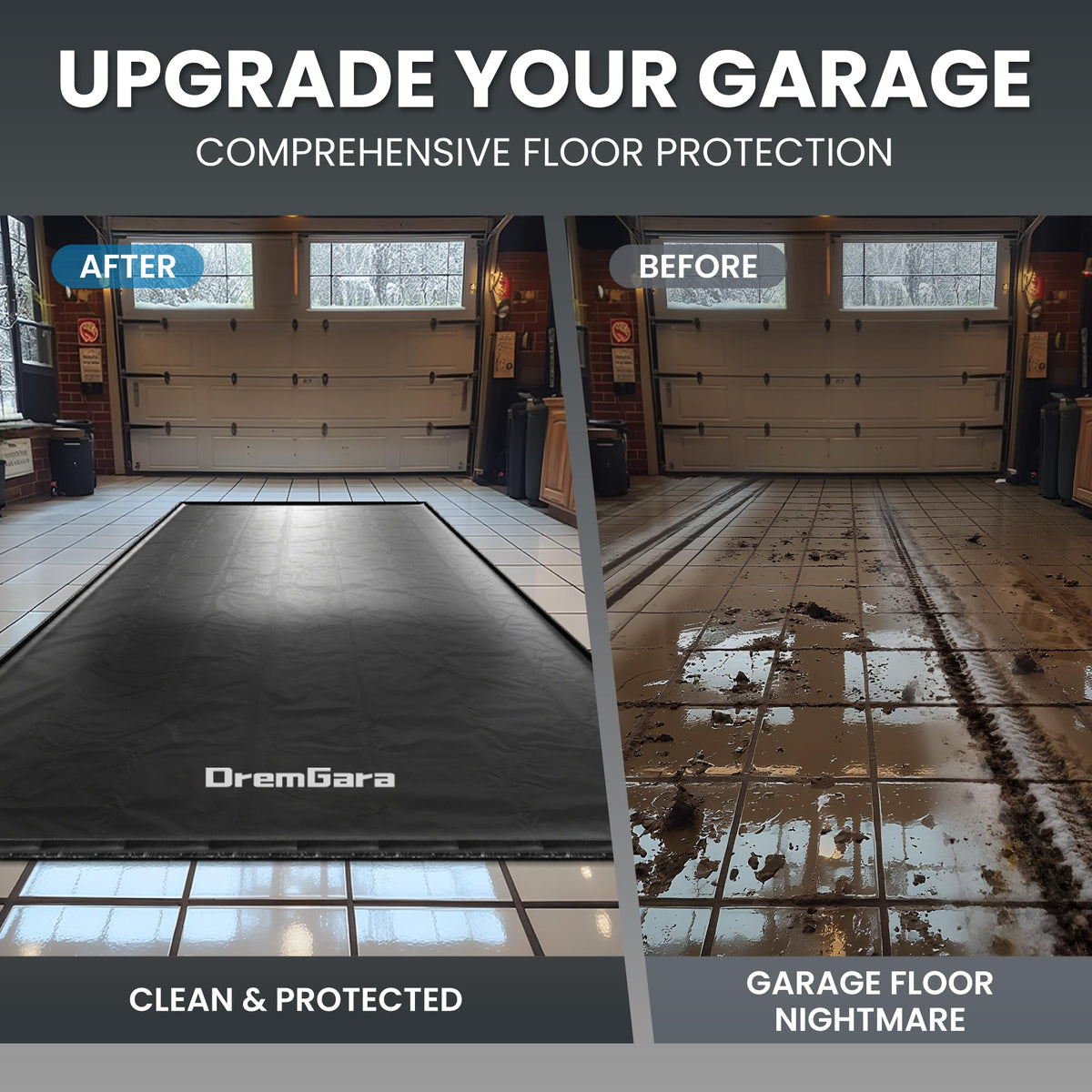 DremGara 7'9" x 18' Heavy-Duty Garage Floor Mat - 610GSM Commercial-Grade PVC Containment Mat with 1.2" Raised Edges to Trap Water, Mud, Snow & Oil, Waterproof Garage Floor Mat for Cars, Non-Slip