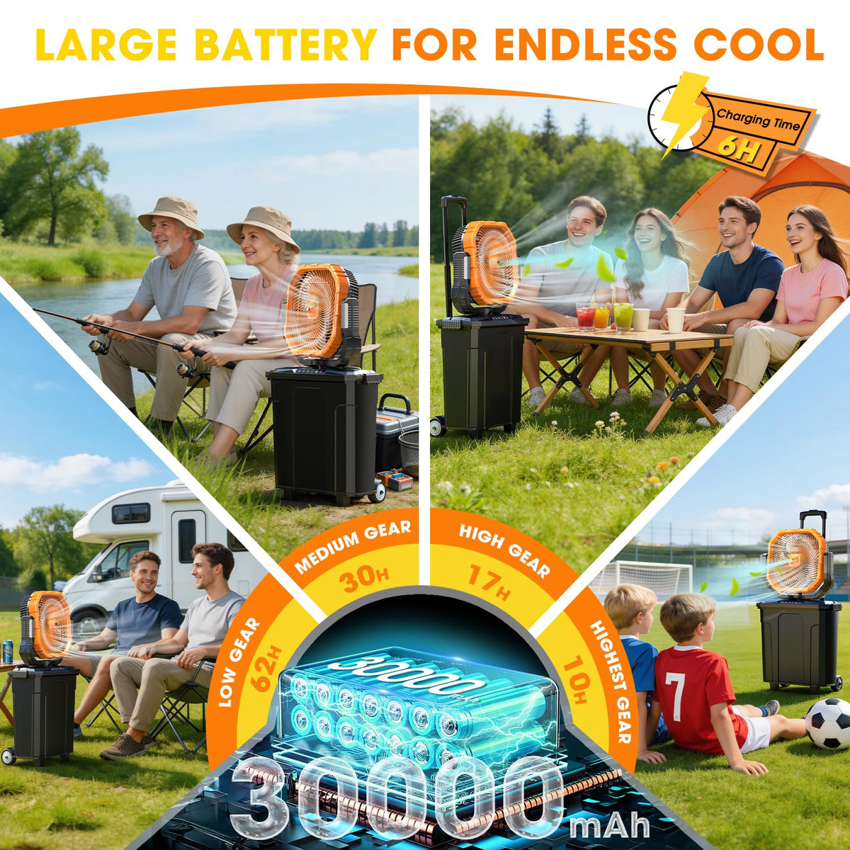Ausic 5 Gal 12" Portable Misting Fan for Outside Patios, 30000mAh Outdoor Oscillating Rechargeable Battery Fan, Cooling Water Camping Fan with Telescopic Handle/Remote, Summer Dugout Essentials