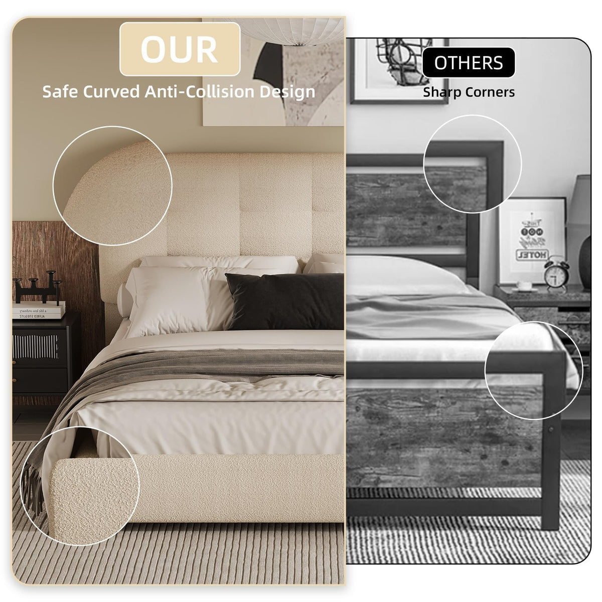 BarnFurin Full Size Bed Frame, Boucle Upholstered Platform Bed with Headboard, Cloud Bed Frame, Soft Rounded Corners, No Box Spring Required, Easy Assembly, Cream