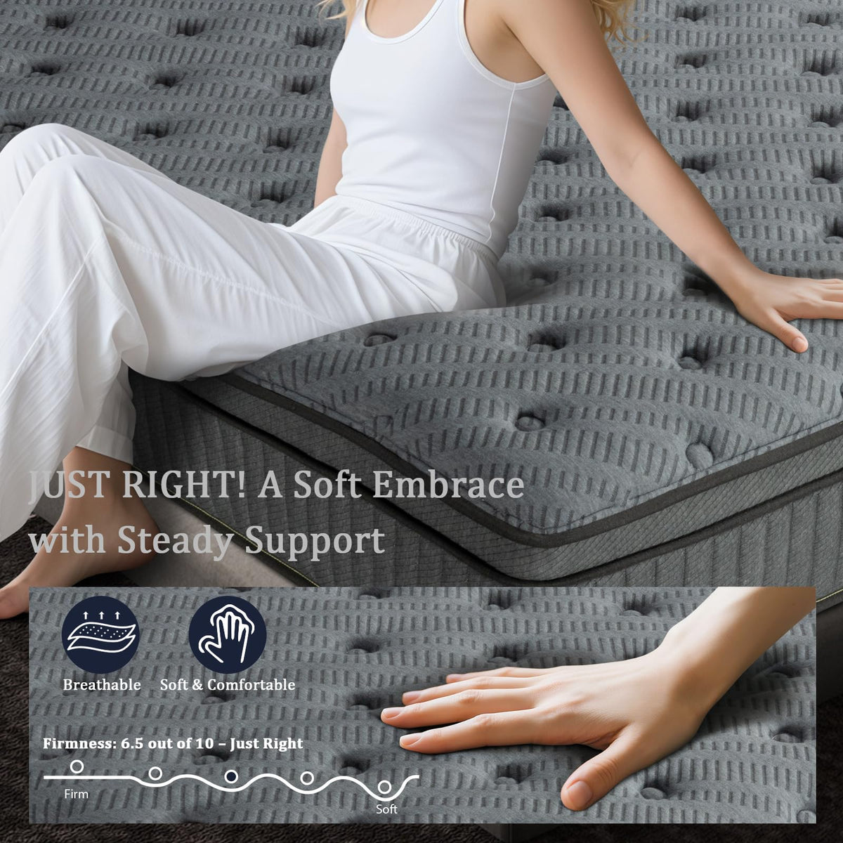Full Size Mattress, 10 Inch Hybrid Pressure Relief Mattress in a Box, Cooling Gel Memory Foam and Pocket Springs，Medium Firm，Breathable，Fiberglass Free (10", Full)