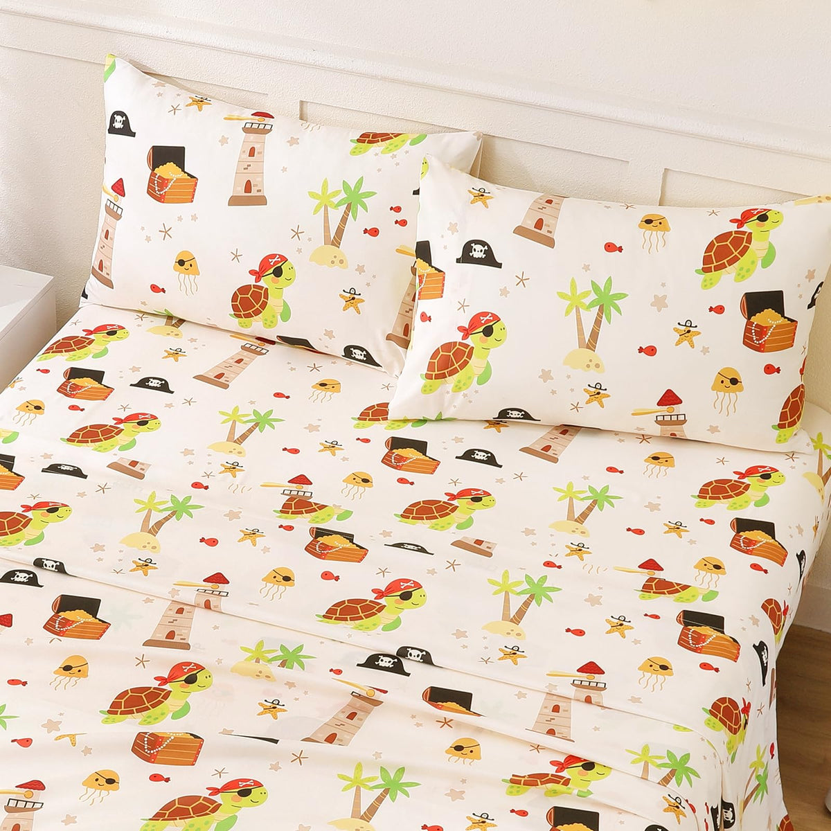 ChicView Twin Sheet Set Kids,3 Pieces Breathable Soft Microfiber Bedsheets for Child Boys Girls, Anti Pilling Deep Pockets Easy Care Bed Sheets, Turtle