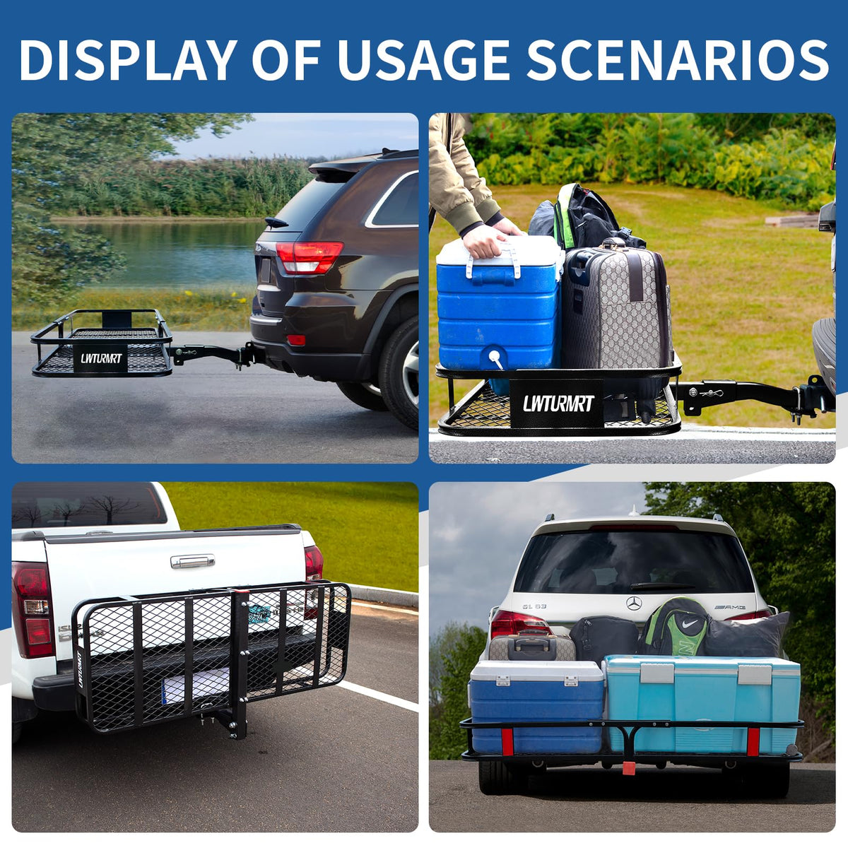 LWTURMRT Anti-Abrasion Hitch Cargo Carrier 57"X21"X6",Trailer Rack Mount Steel with High Side Rails for RV's,Trucks,SUV,Vans,Cars 2" Receiver 500lb,Black