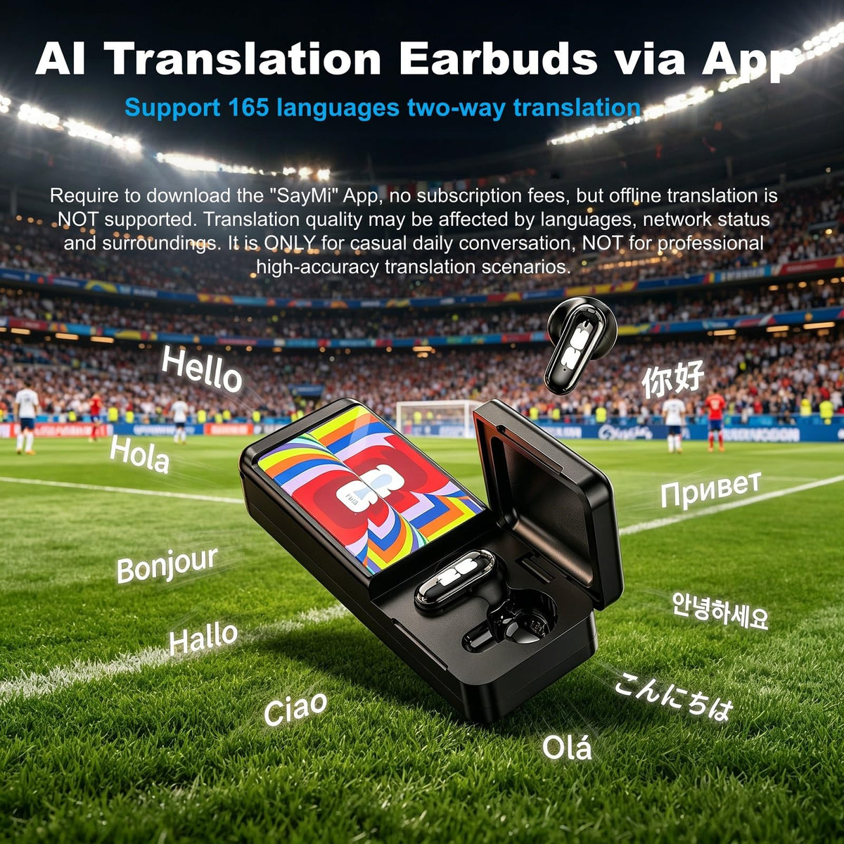Covbozk FIFA World Cup 2026 Licensed 5-Gear Wind Handheld Turbo Fan and 3-in-1 Wireless Earbuds Flashlight for Outdoor Travel