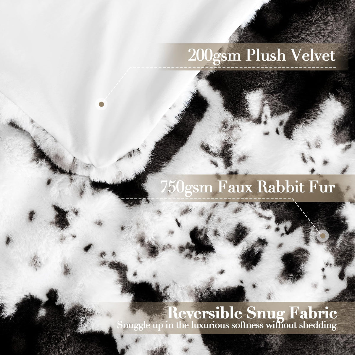 VFROO Ultra Plush Bubble Faux Rabbit Fur Blanket – 950GSM Thick Fluffy Throw Blanket for Bed, Couch, Sofa, Home Decor or Mothers Day Birthday Gifts for Women, 50" × 60", Black Cow
