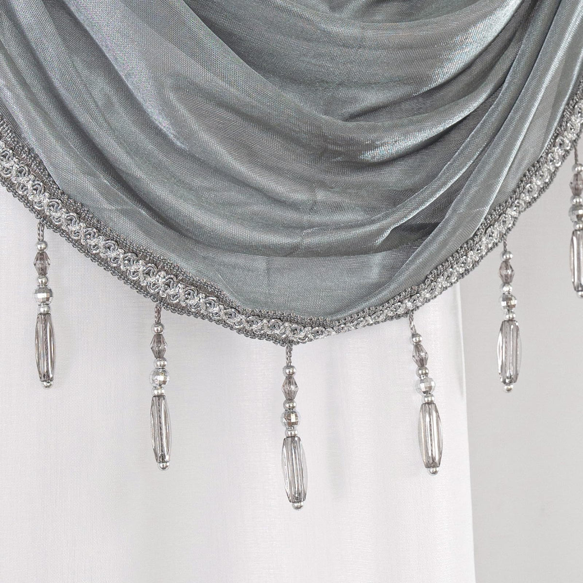 Petrichor Embroidered Sheer Curtain 2 Panels Set - Luxury Window Curtain Attached Valance with Satin Backing and 2 Tie Backs for Living Room,Dining Room, 54x84 inches, Gray