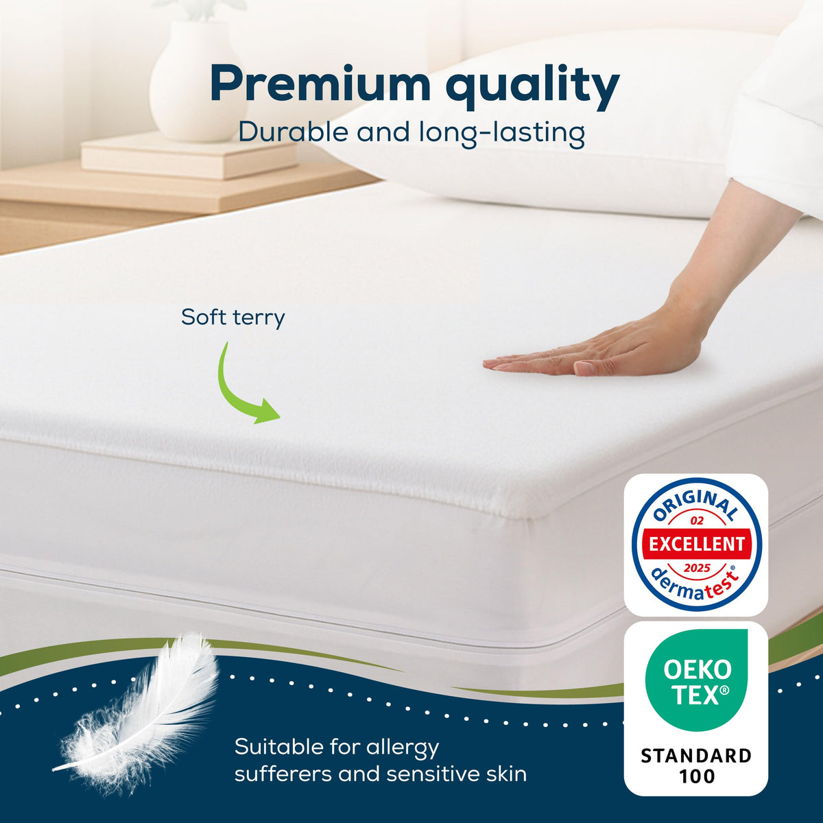 Sensalou Mattress Encasement Waterproof Queen – 5-Sided Terry Cover for Families & Couples - Zipper Closure - Noiseless - Oeko-Tex & Dermatest Certified, Fits 18" Deep, White