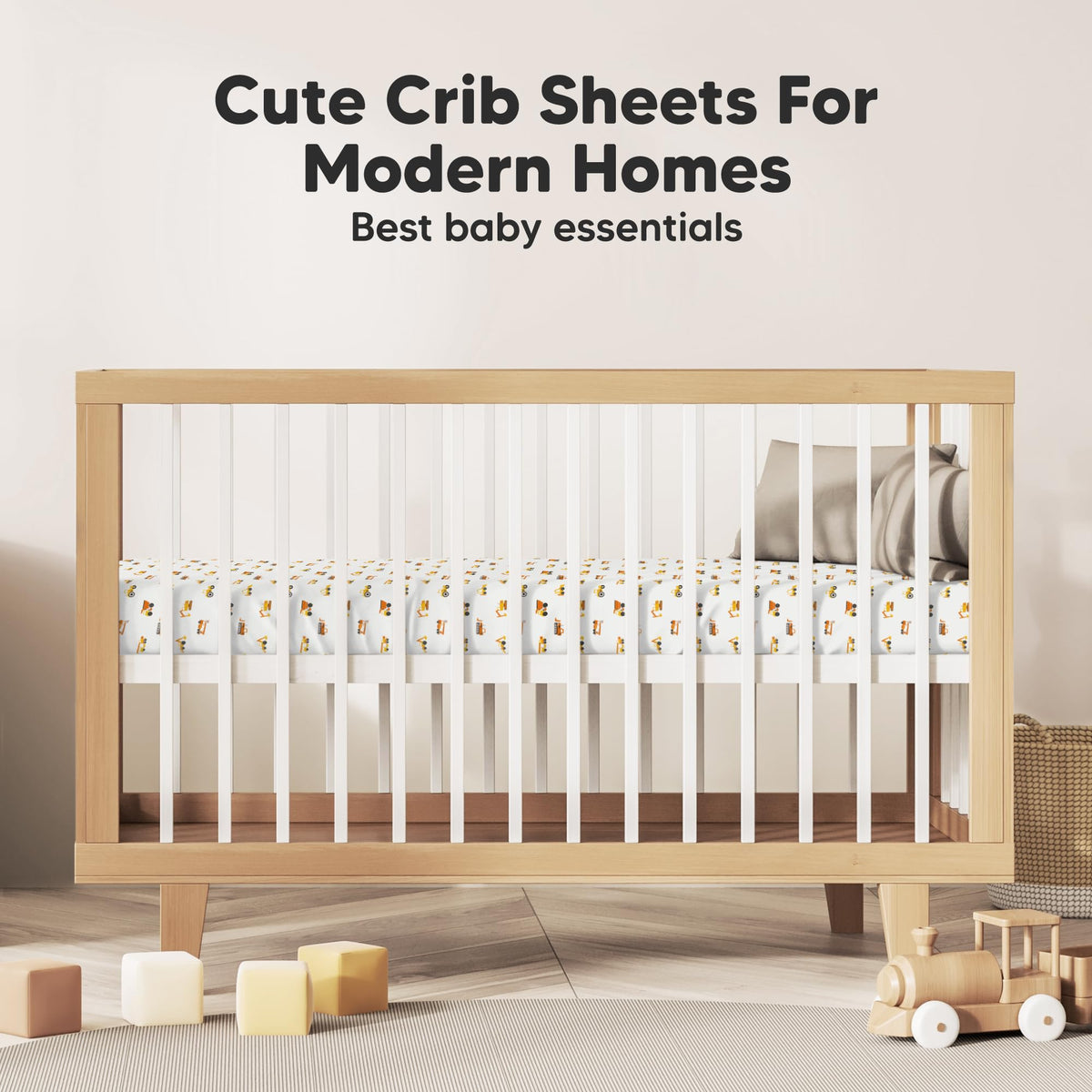KeaBabies 2-Pack Organic Cotton Crib Sheets for Boys, Girls - 52x28 Fitted Crib Mattress Sheet Neutral, Breathable Cover for Baby Bed Set, Toddler Mattress, Soft & Cute Prints (Construction)
