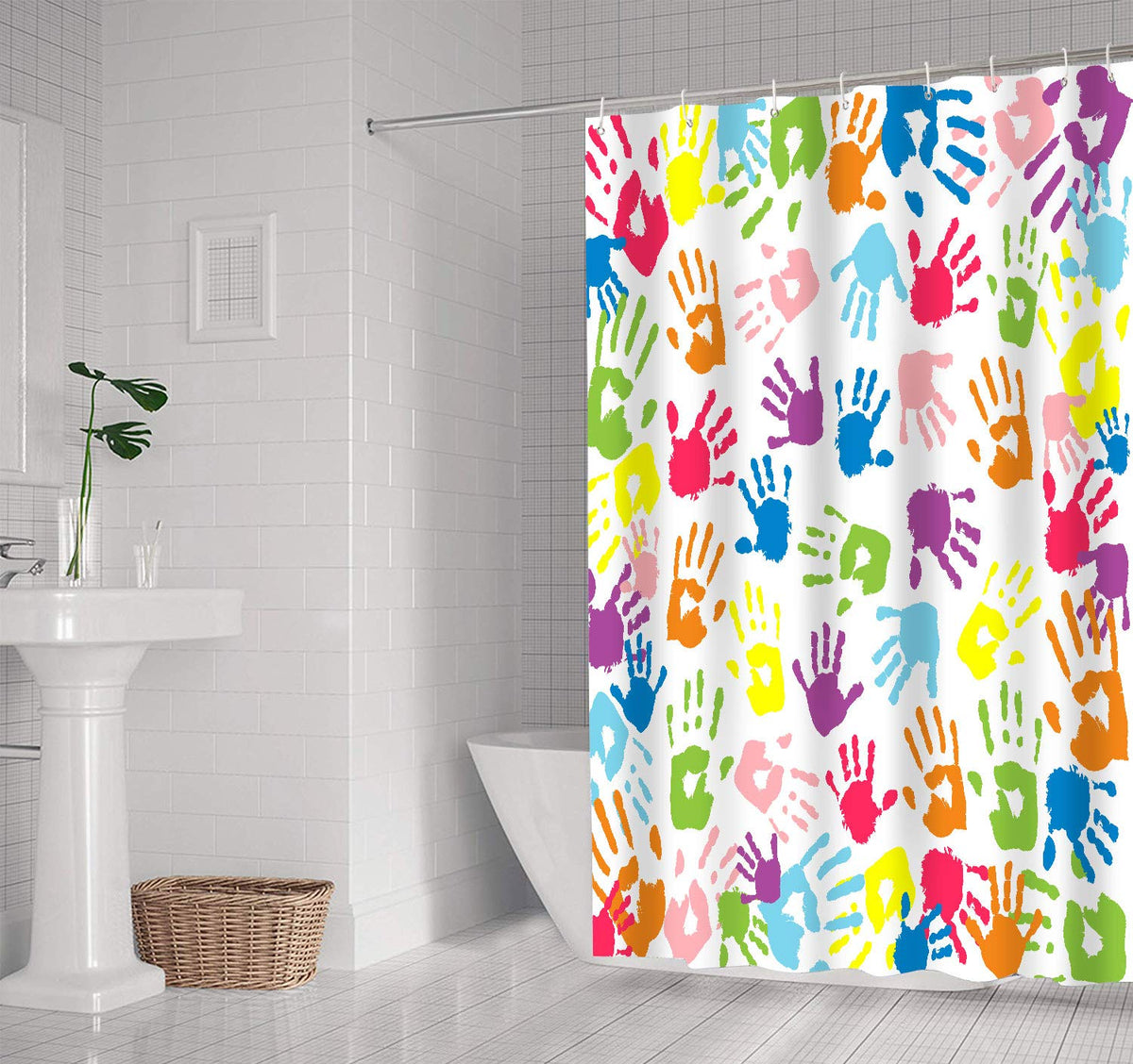 NTETSN Handprint Bathroom Curtain Watercolor Rainbow Color Bathroom Curtain for Kids Bathroom Curtain, Washable Polyester Fabric Shower Curtains, 72 X 72 Inches,LYNT128-72