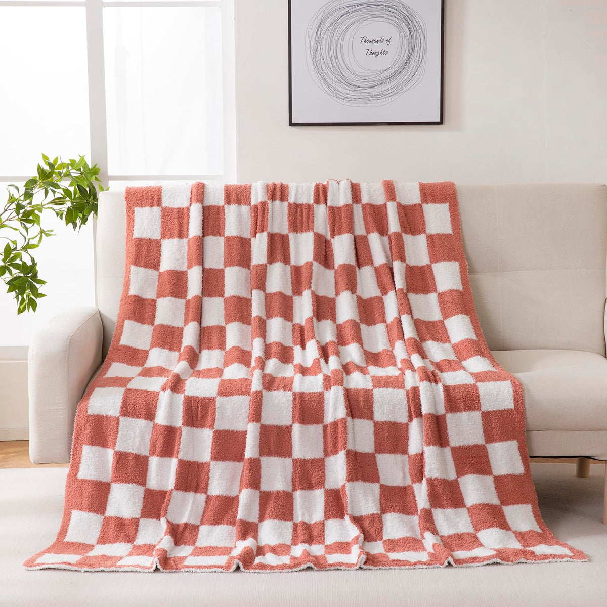 YIRUIO Checkered Knit Throw Blanket Ultra Soft Microfiber Reversible,Fluffy Fuzzy Cozy Throw for Bed,Sofa Couch Home Decor Red 60x80 Inches Twin Size