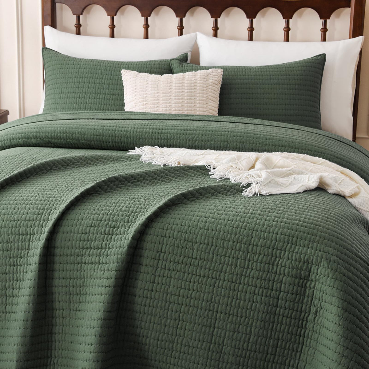 FDDX 100% Cotton Quilt Set Oversized King Size, 3-Piece Matelasse Bedspread Coverlet Set, Cozy Lightweight Quilted Bedding Set Comforter with 2 Shams in Geometric Pattern for All Season