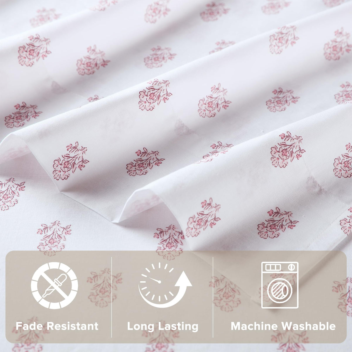 Comfort Spaces 100% Cotton Sheets King, Breathable, Naturally Cool Cotton Sheets, Soft Cotton Bed Sheets with 14" Elastic Pocket Fits up to 16" Mattress, All Seasons Sheet Set, Floral Pink 4 Piece