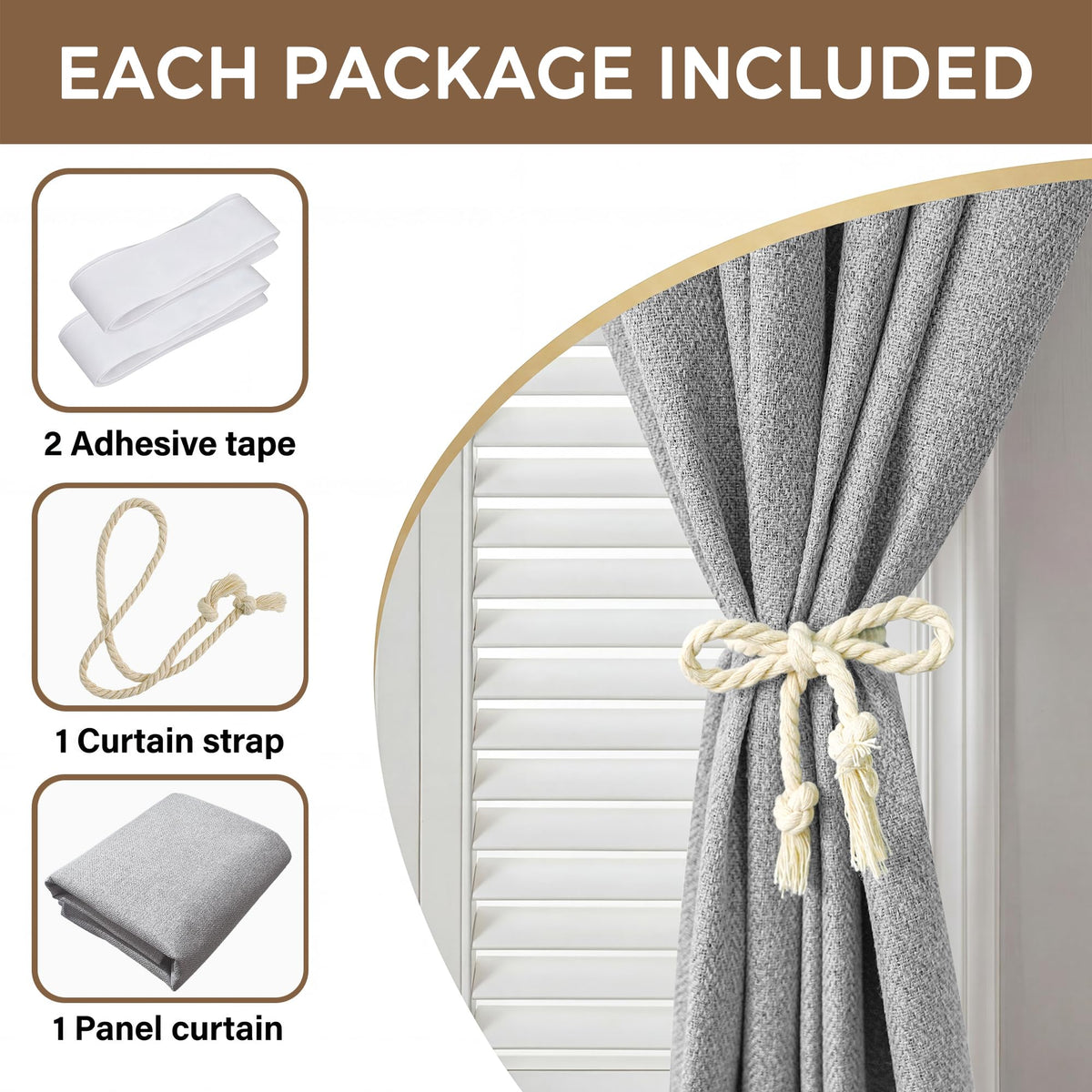 Foxdecor Blackout Curtains No Drill Hook and Loop Single Panel for Window