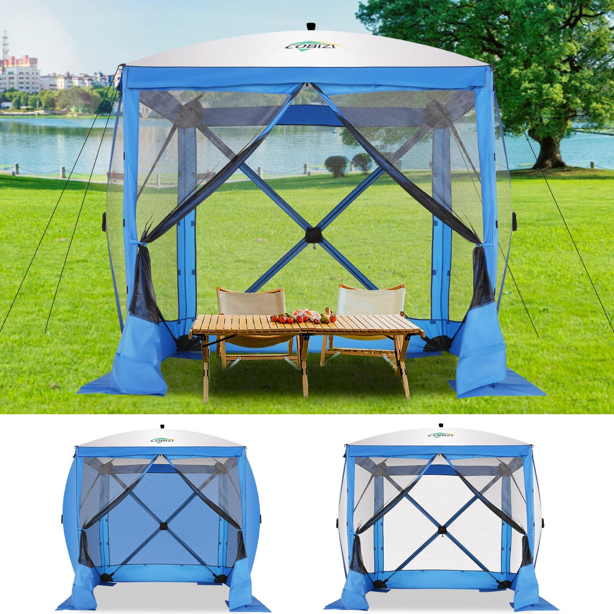 COBIZI 6x6 FT Pop up Gazebo, Popup Canopy Tent, Screened in Gazebos with sidewalls, Waterproof Portable Outdoor Small Screen Tents Sun Shelter,carpas para Patio for Camping, Garden and Backyard,Blue