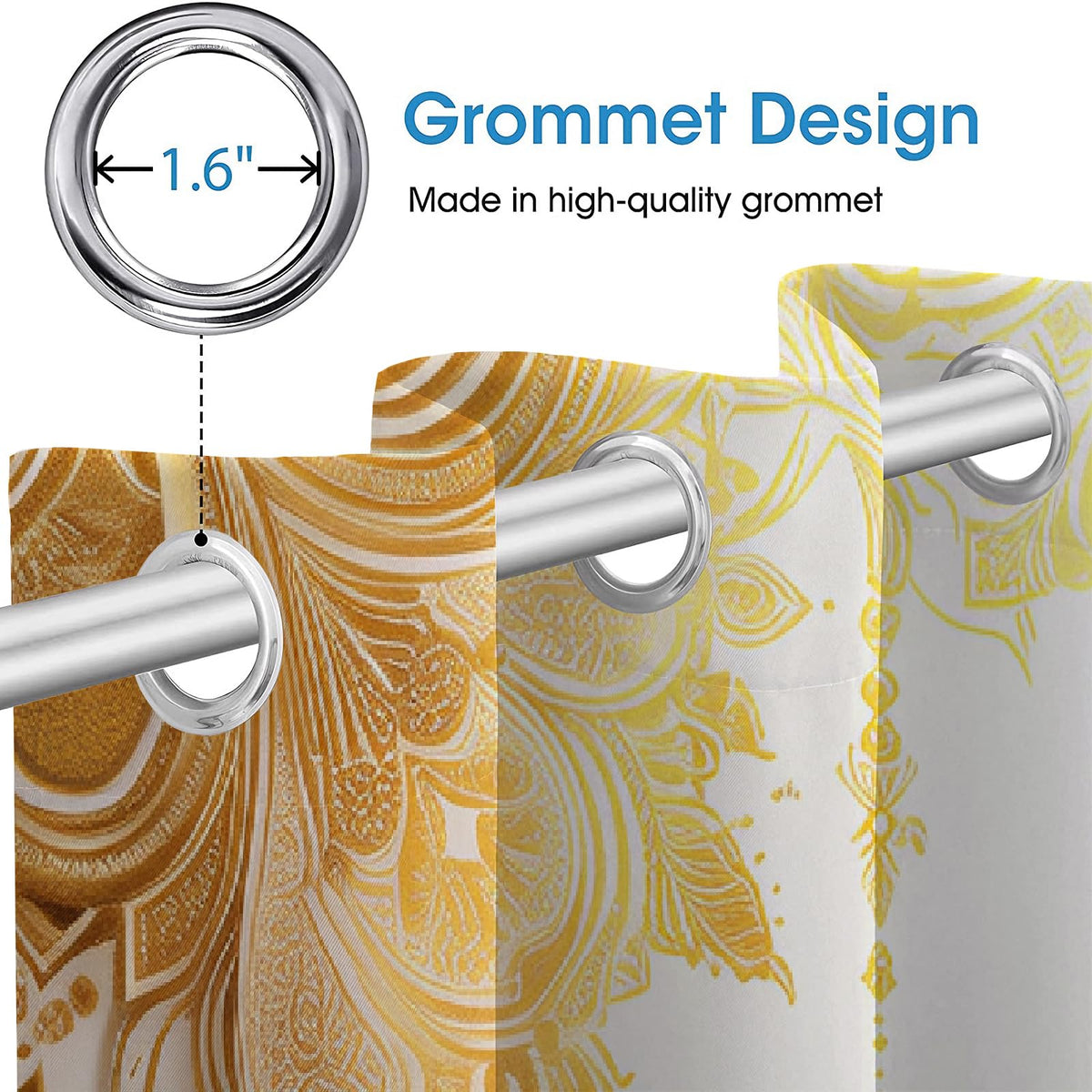 Golden Elegant Flowers Blackout Curtains, Warm Bright Texture 3D Print Grommet Drapes, Window Curtain Set of 2 Panels, Thermal Insulated Energy Saving Drapes for Living Room(42" W x 63 "L)