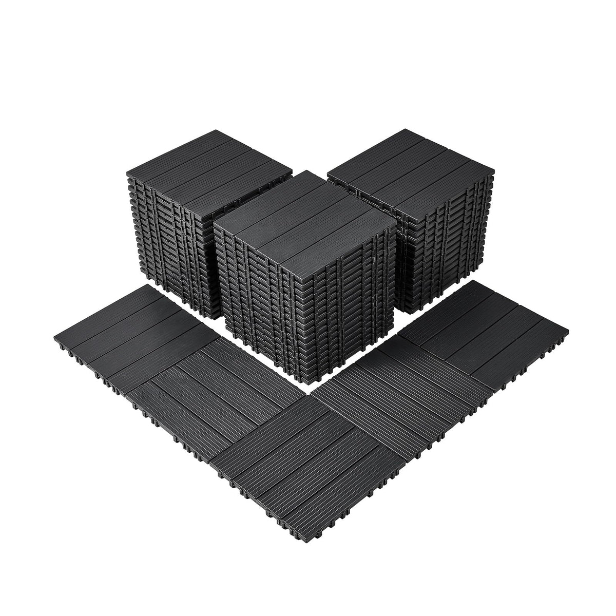 VEVOR 54 sq. ft Plastic Interlocking Deck Tiles, 54 Pack,12"x12" Waterproof Non-Slip Outdoor Flooring All Weather Use, Patio Floor Decking Tiles for Porch Poolside Balcony Backyard, Dark Grey