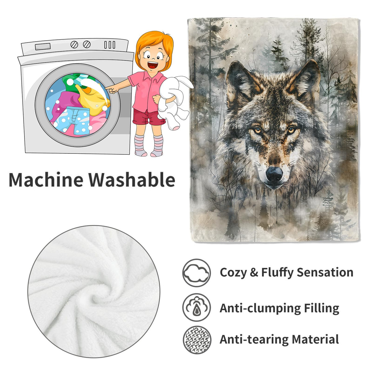 VODRM Cool Wolf Blanket Majestic Forest Throw Blankets,Birthday Gifts for Kids Men Women & Wildlife Lovers,Lightweight Soft Fleece Cozy for Sofa Couch Bed Room Rustic Decor 50x60in