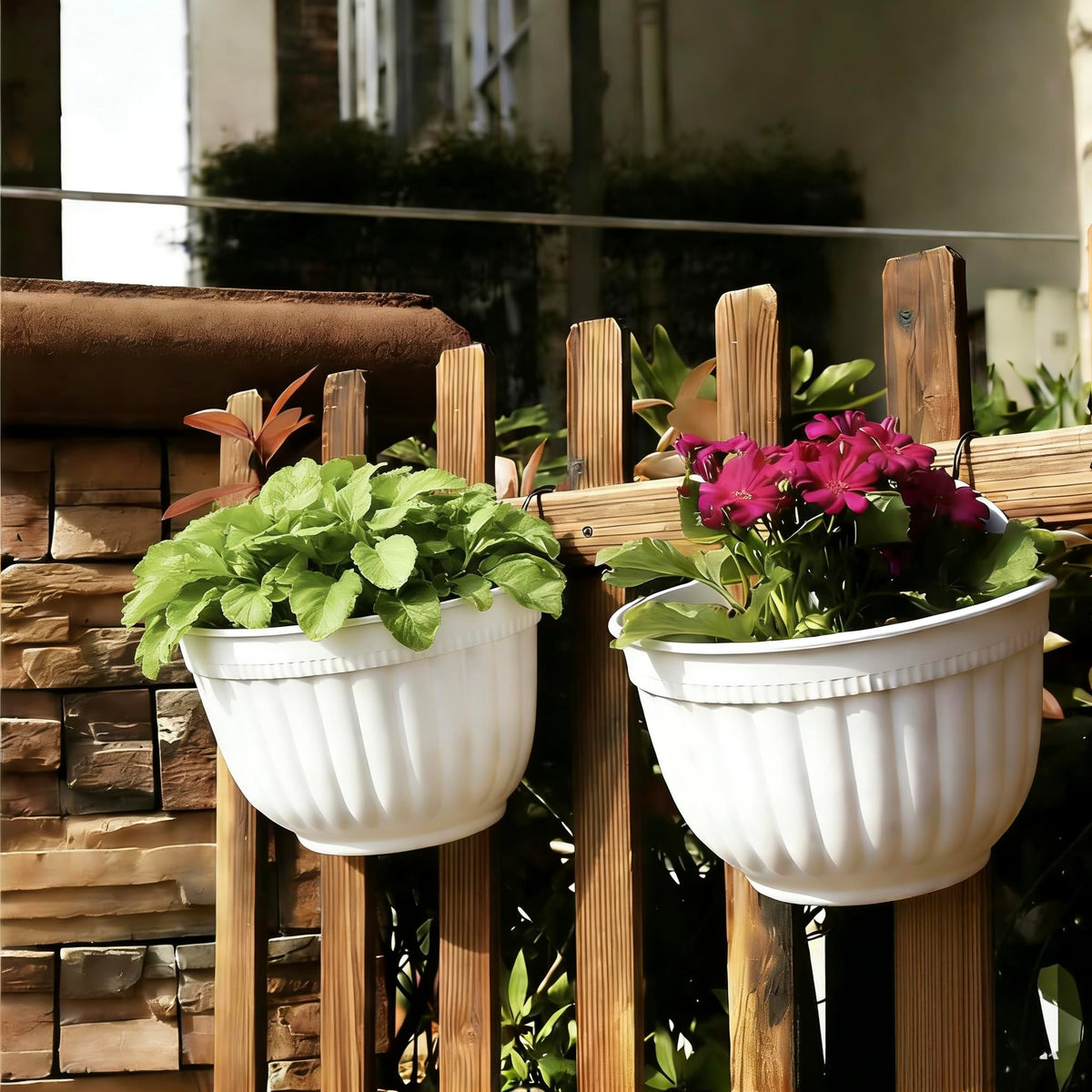 ORIMERC 4 Pack White Wall Planter Pots Vertical Living Wall Hanging Planters Wall Mounted Planter Holder with Drainage Hole for Indoor Outdoor Plants Wall Decor with Hooks/Screws