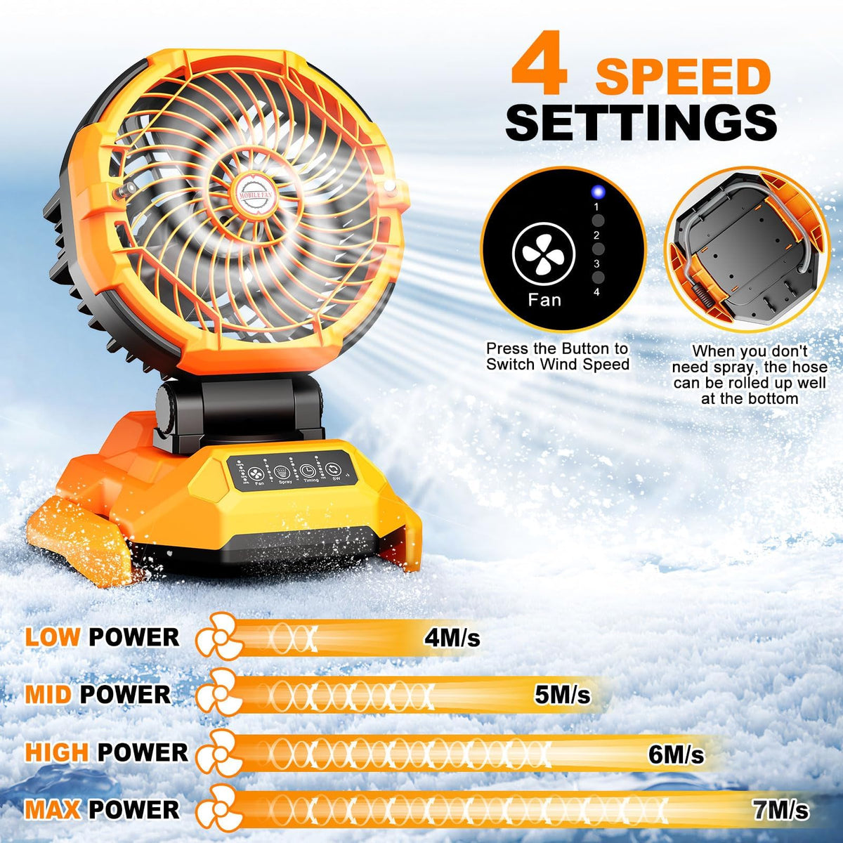 Portable Misting Fan, 30000mAh Rechargeable Battery Powered Oscillating Cooling Fan, Outdoor Fans for Camping, Patio, Adjustable Base for 10-13in Water Tank(No Bucket Included)