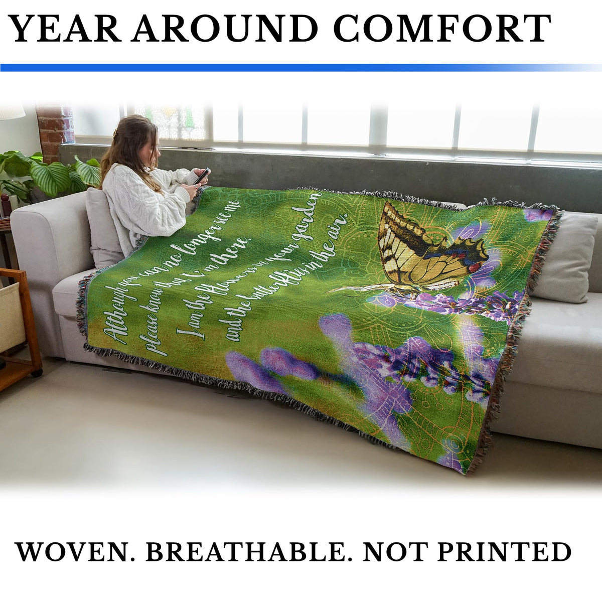 Pure Country Weavers Although You Can No Longer See Me Please Know that I'm There Blanket - Sympathy Bereavement Gift Tapestry Throw Woven from Cotton - Made in the USA (72x54)