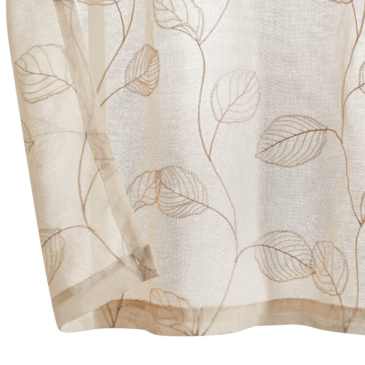 Topick Beige Sheer Leaf Curtain Kitchen Valance for Windows Leaf Embroidered Voile Small Curtain Valance Semi Sheer Farmhouse Curtain 16 Inch Rod Pocket 1 Panel Beige
