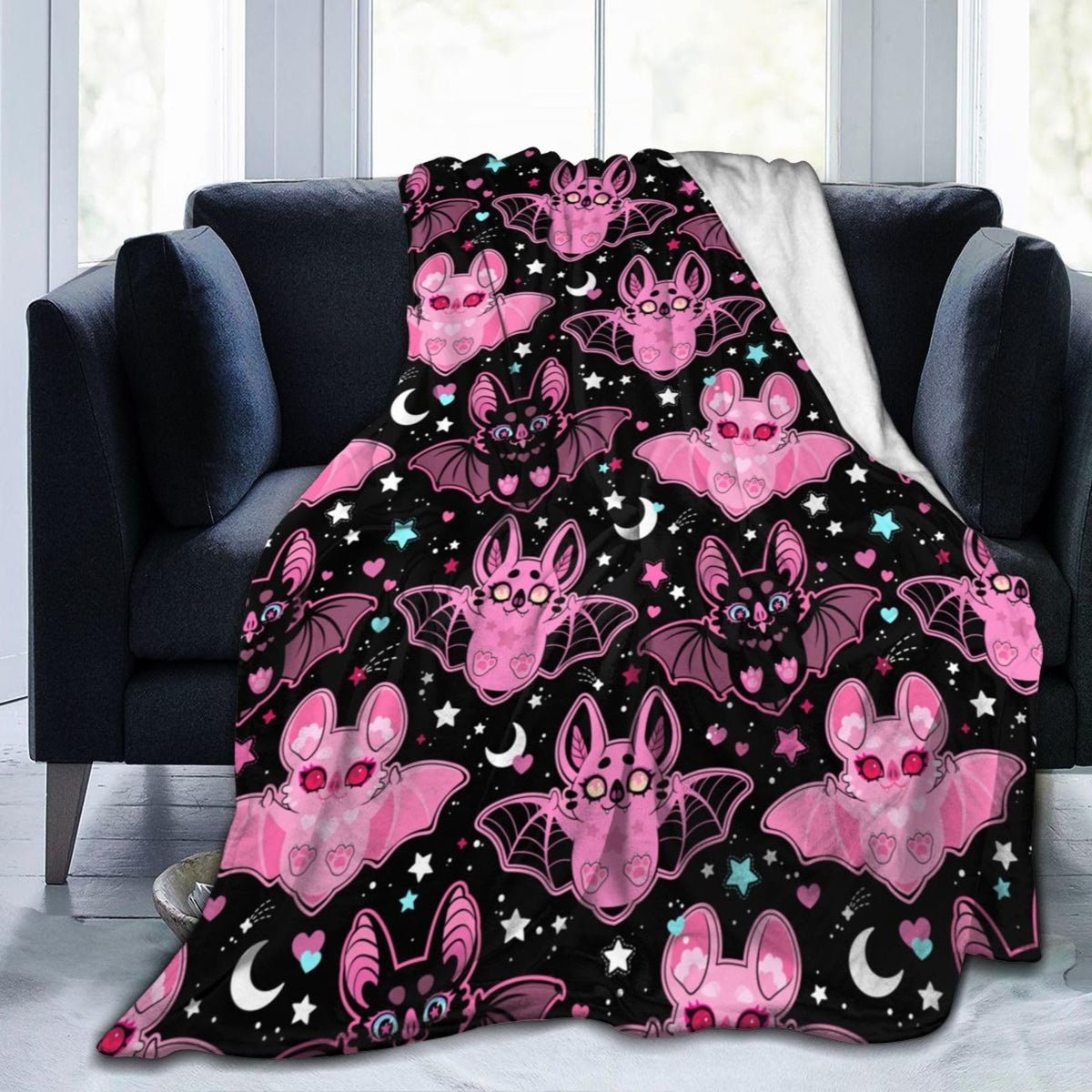 Pink Bat Throw Blanket Soft Fleece Blanket Men Women Gift for Kids Boys Girls for Party Couch Sofa Bed Deco Blankets 50"x40"
