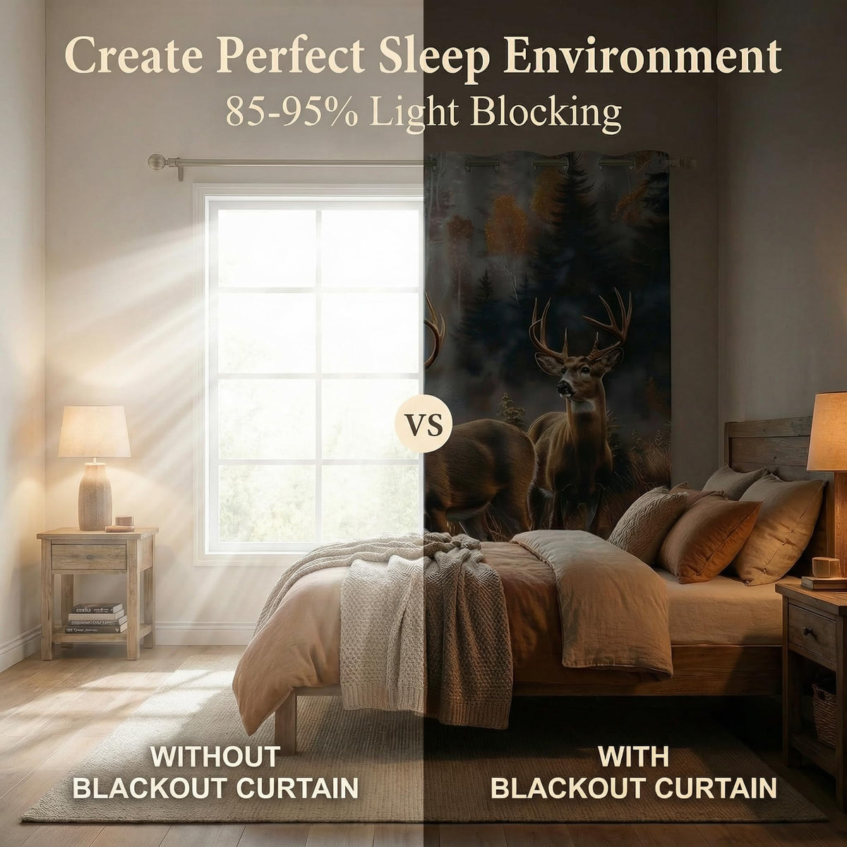 terxgrl Deer Blackout Curtains for Bedroom Living Room, Rustic Cabin Wildlife Whitetail Hunting Grommet Thermal Insulated Window Drapes, 42 x 45 Inch