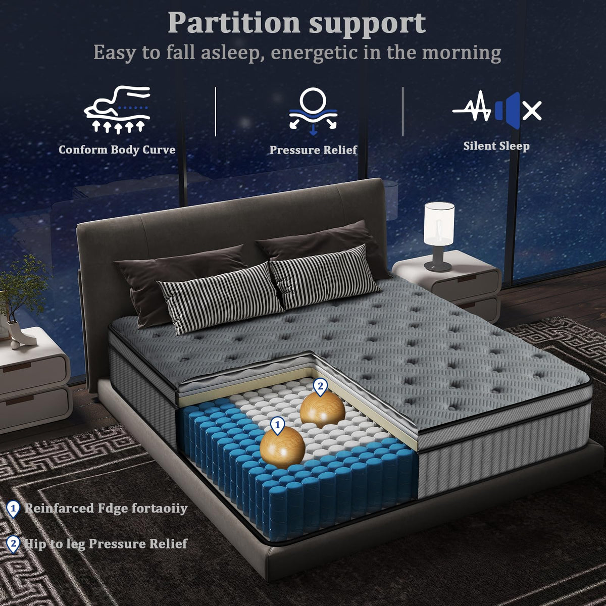 Full Size Mattress, 10 Inch Hybrid Pressure Relief Mattress in a Box, Cooling Gel Memory Foam and Pocket Springs，Medium Firm，Breathable，Fiberglass Free (10", Full)