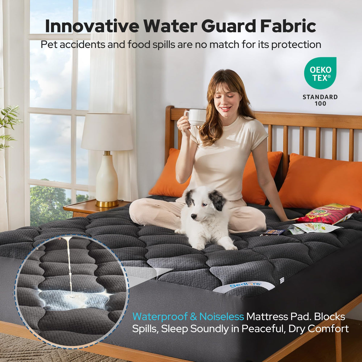 BEDLORE Waterproof King Mattress Pad, Breathable Mattress Protector with 6-18 Inch Deep Pocket, Quilted Fitted Mattress Topper Bed Cover, Noiseless & Machine Washable