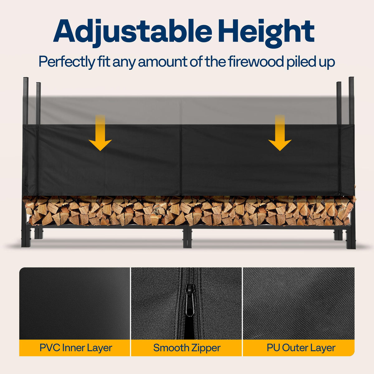 VIVOHOME Upgraded Heavy Duty 8 ft 1/2 Cord Firewood Rack Outdoor with Cover Combo Set with 8ft Firewood Log Rack Cover Brown