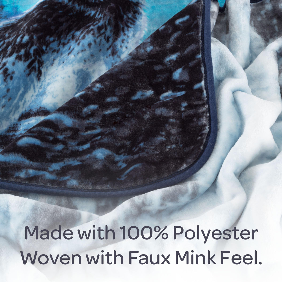 Wolf Blanket - 80x92-Inch Printed Howling Wolf Moon Blanket - Plush Thick 8lb Faux Mink Queen Throw for Couches, Sofas, or Beds by Lavish Home (Blue)
