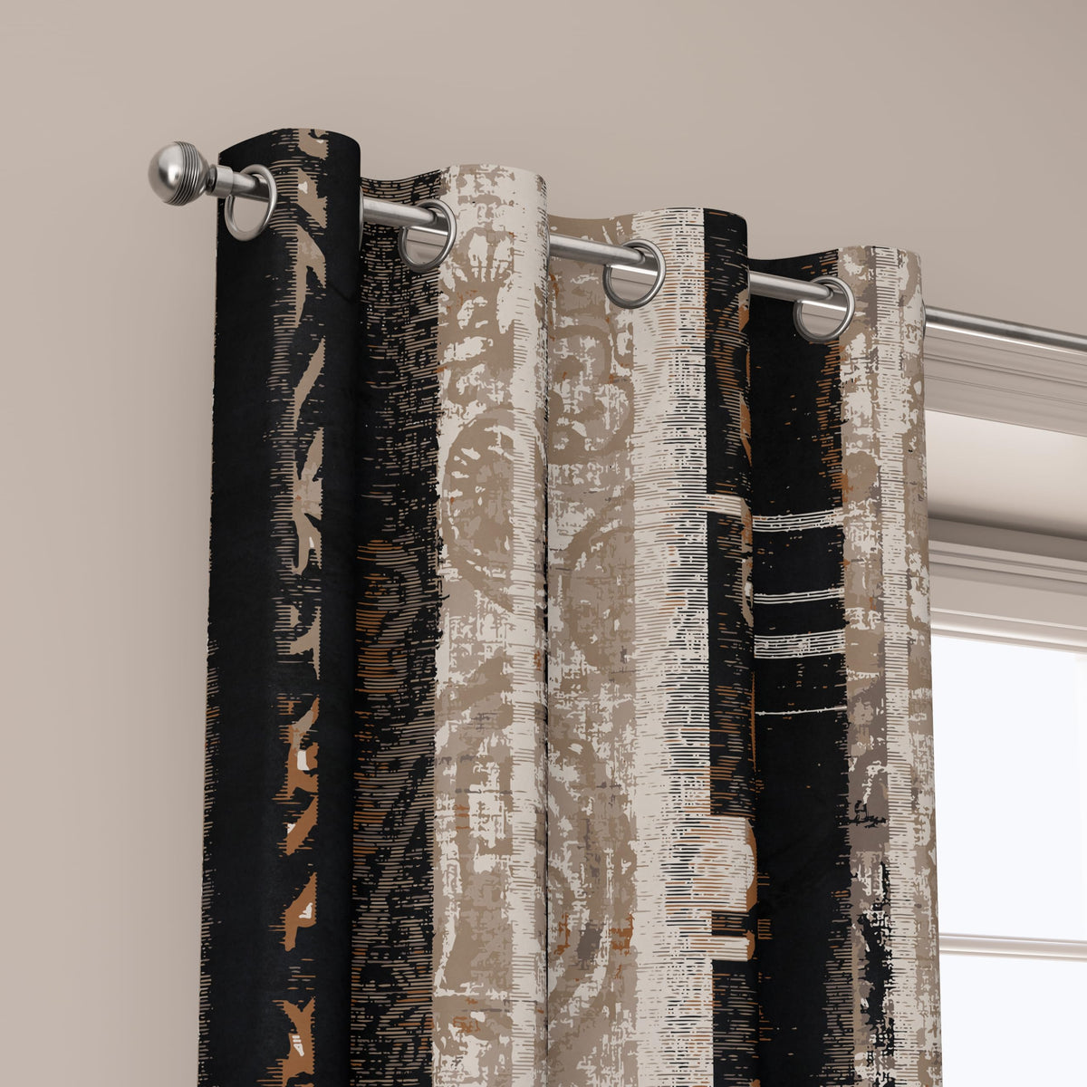 LADYVOGUE 100% Blackout Curtains 2 Panels Set Black and Beige Black Out Curtain Shabby Chic Cream Tan Thermal Insulated Window Treatments Decor for Living Room Bedroom Darkening Curtain 52x84 Inch